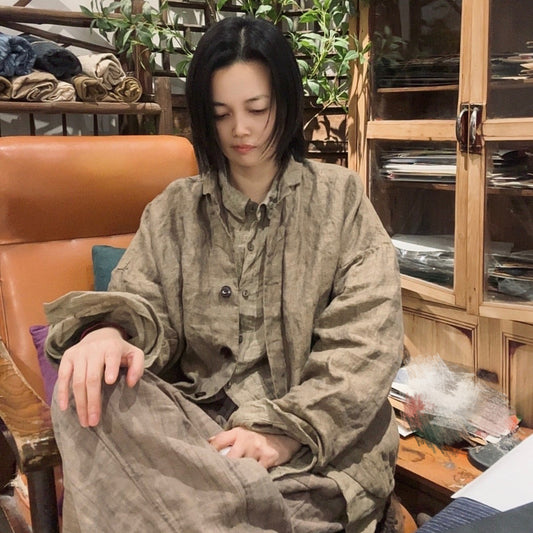 2025  25/2 SN129 Literary and Casual Early Spring Long Sleeve Yarn Textured Linen Shirt