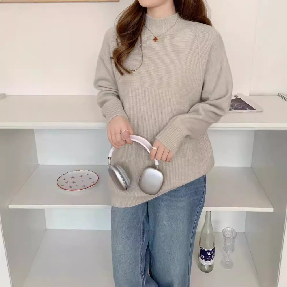 VLOVELAW Semi-turtleneck sweater women's autumn and winter New new loose retro lazy style solid color pullover soft waxy thickened knitted sweater