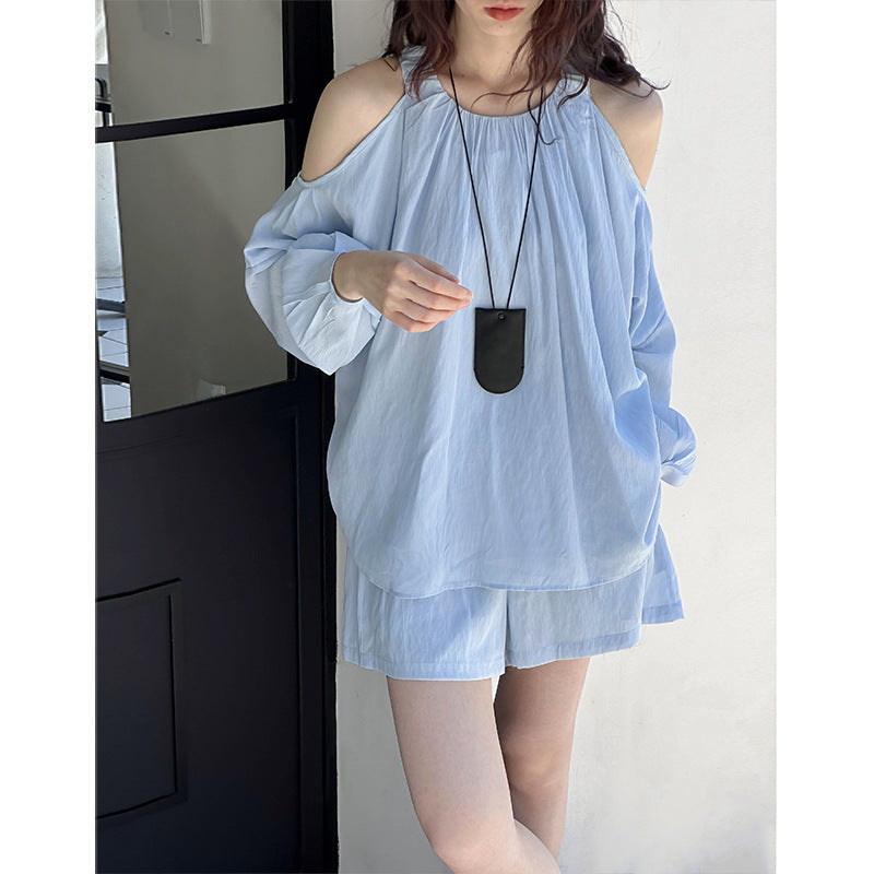 2025 Tachibana, spring new salt style dress suit, solid color shoulder long-sleeved shirt, a-word shorts 932-1