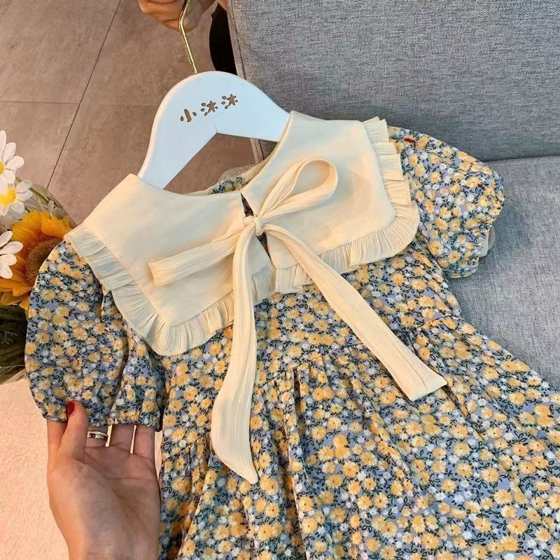 VLOVELAW Summer New Girls' Korean Style Lapel Floral Princess Dress Children's Baby Summer Short Sleeve Dress