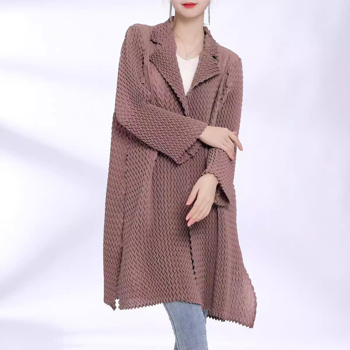 2025 three-dimensional pleated trench coat women's medium and long high-end spring and autumn women's clothing new high-end cardigan jacket women