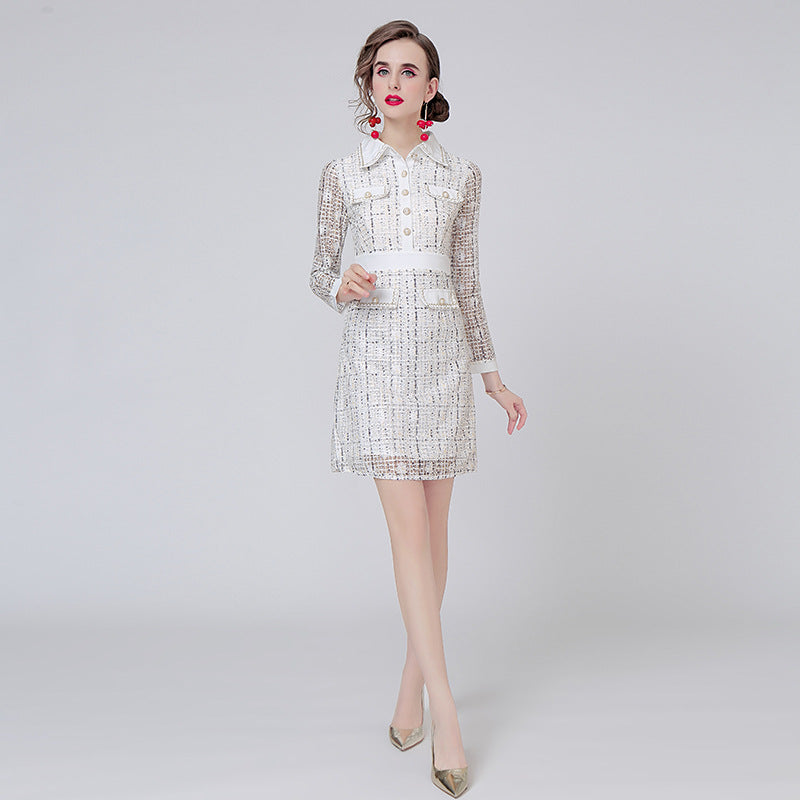 Celebrity style long-sleeved dress for women's autumn new light and ripe style royal sister temperament waist shirt skirt