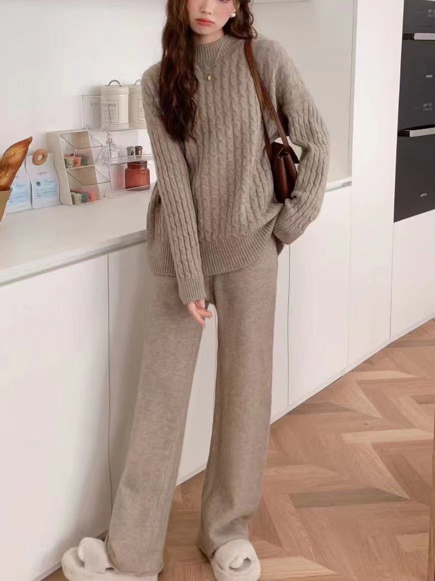 VLOVELAW Casual fashion new women's temperament royal sister fashion sweater set knitted sweater casual wide-leg pants two-piece set