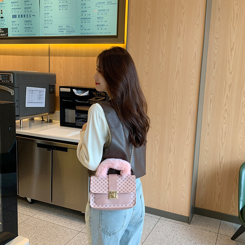 VLOVELAW Plush Small Square Bag Foreign Trade Wholesale mini Handbag Fashion Handbag Chain Bag Printed Crossbody Bag