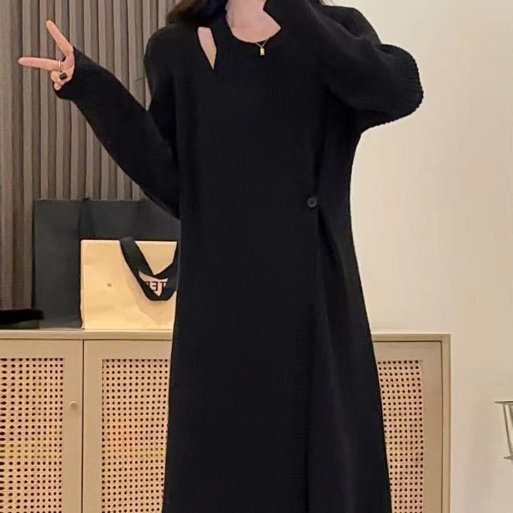 VLOVELAW Coat with knitted primer dress women's autumn and winter New new medium and long sweater skirt temperament neck long dress