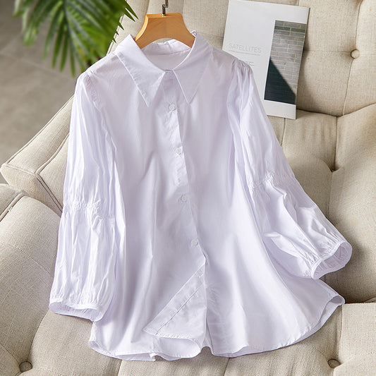 direct sales lantern sleeves pure cotton white shirt women's  new nine-quarter sleeves Korean version fashion temperament pure cotton top