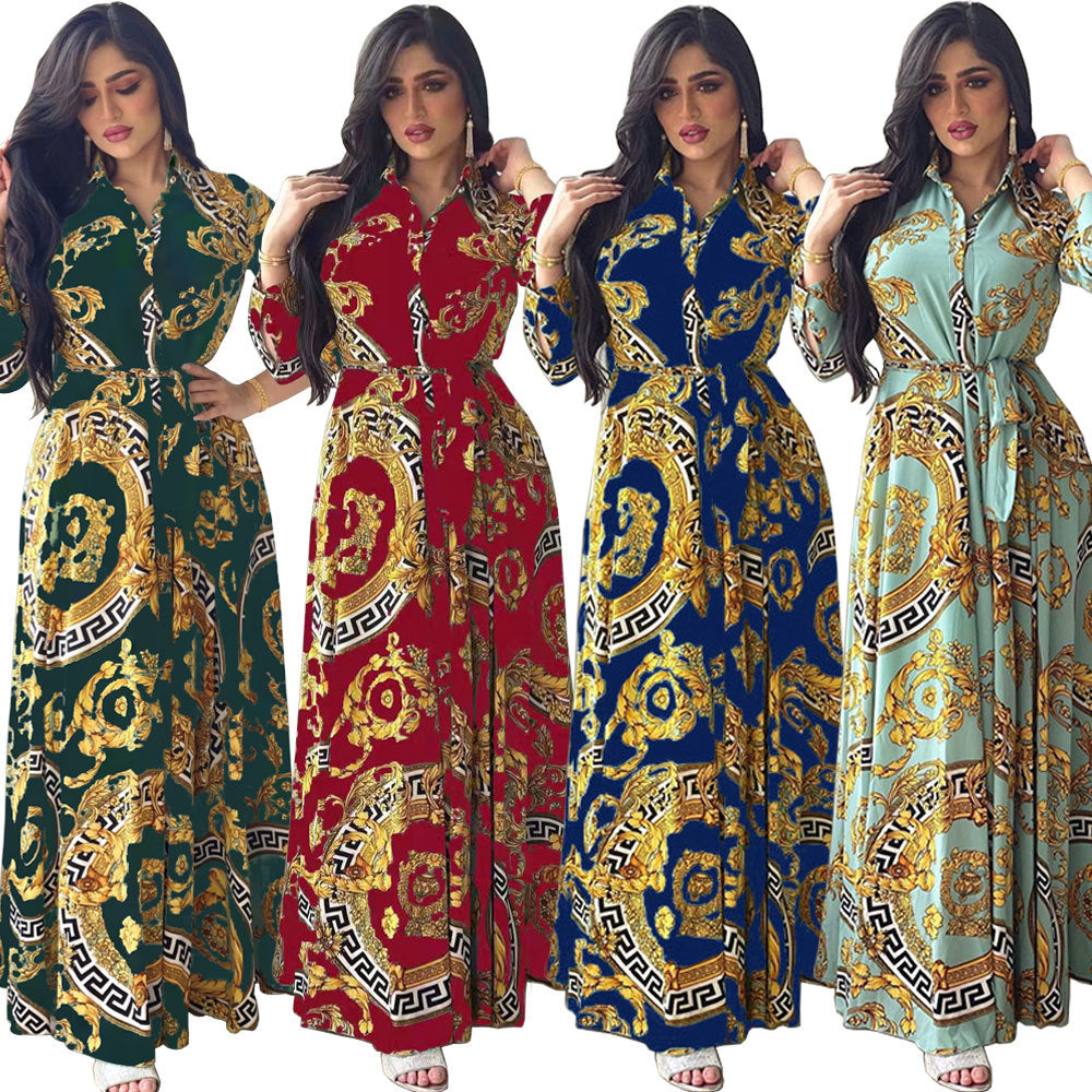 XIEYINSHE Ab130 Europe and America Cross Border Middle East Independent Station Foreign Trade Hot Sale Large Swing Women's Clothing Printed Shirt Dress