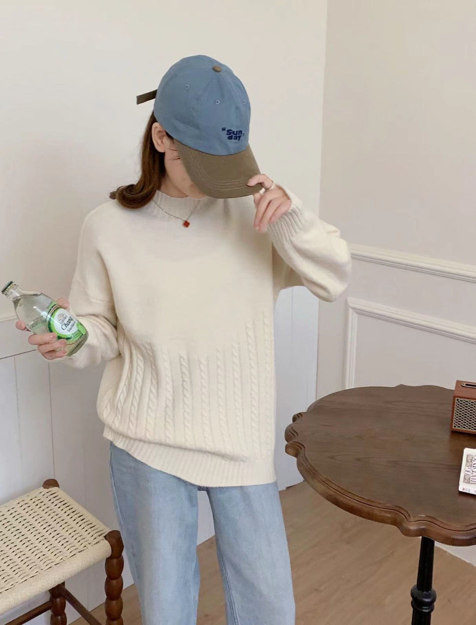 VLOVELAW Korean version of casual soft waxy pullover sweater women's New autumn and winter soft lazy wind loose and thin knitted sweater women's top