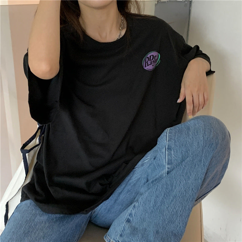 VLOVELAW Summer BF Style Loose Slimming Hong Kong Style Short Sleeve T-shirt Female Students Front and Rear Letter Printing Ins Fashion Top