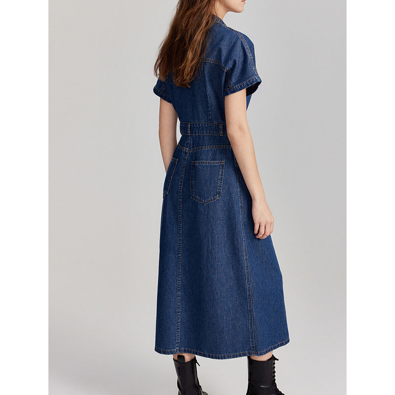 2025 Spring and Autumn new high-end denim dress fashionable retro commuter temperament niche denim skirt
