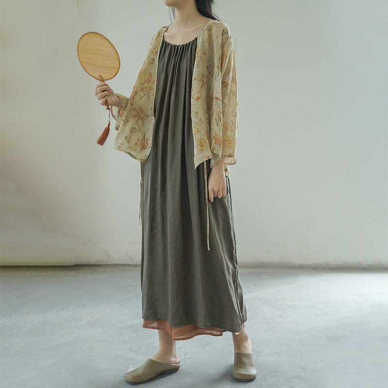 design, national style, Song Dynasty ramie lace-up cardigan, retro gentle literary and oblique shirt S22166