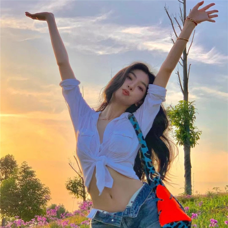 VLOVELAW Cross Border Independent Station Ins Summer New Product Women's Clothes Sweet Fashion Sexy Lapel Breasted Solid Color Shirt for Women