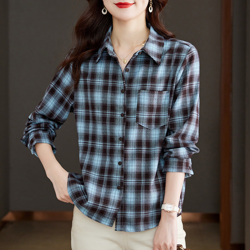 direct sales plaid shirt women's long sleeves spring clothes new literary and retro top polished thickened shirt