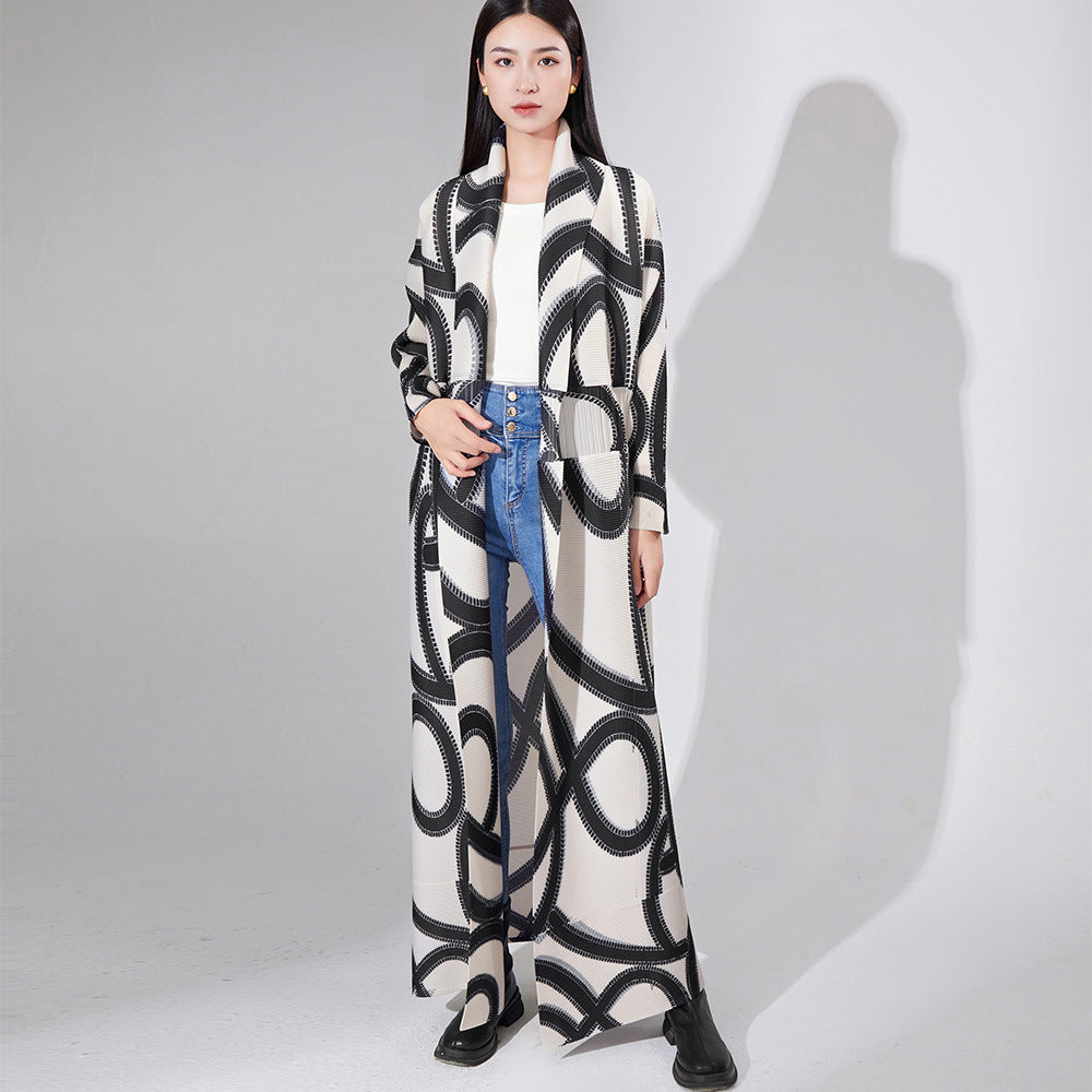 2025 OEM customization Popular trade brand women's clothing foundry extended trench coat women's pleated coat robe