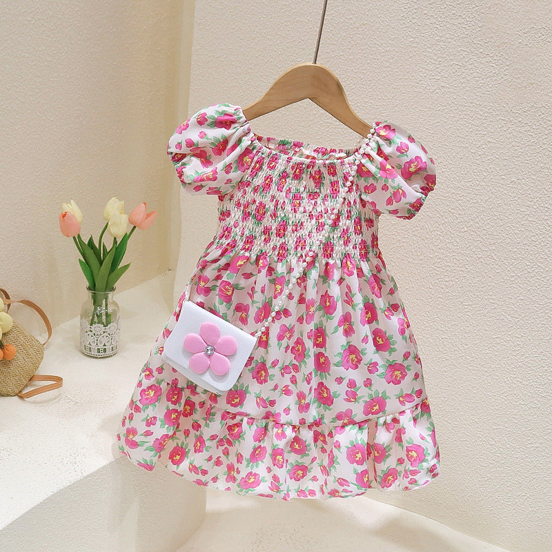 Girls' Summer Princess Dress 2025 Summer New Baby Cartoon Dress Children's Western Style Cute Floral Skirt