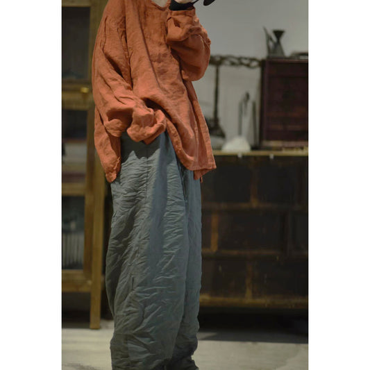 2025    23/2 Xiaonuan, spring literary and retro washed old linen v-neck pullover shoulder shirt