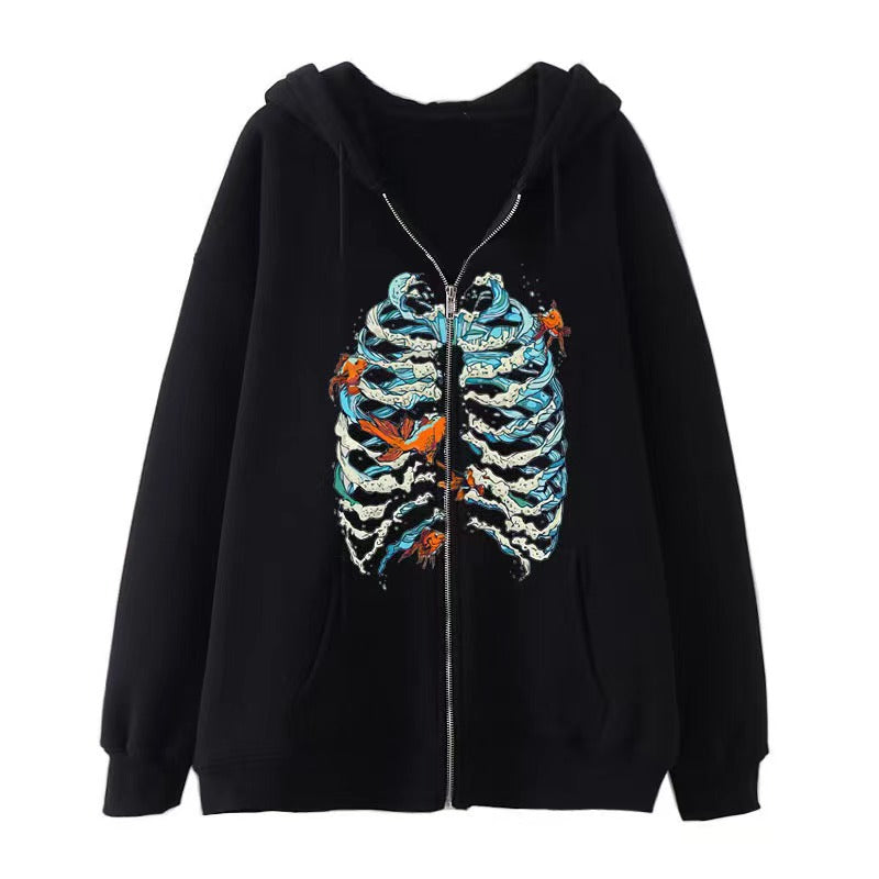 VLOVELAW 2025 Popular and Diablo Skull Sweatshirt Men's and Women's Hoodies Goth Couple Harajuku Large Size Zipper Sweater