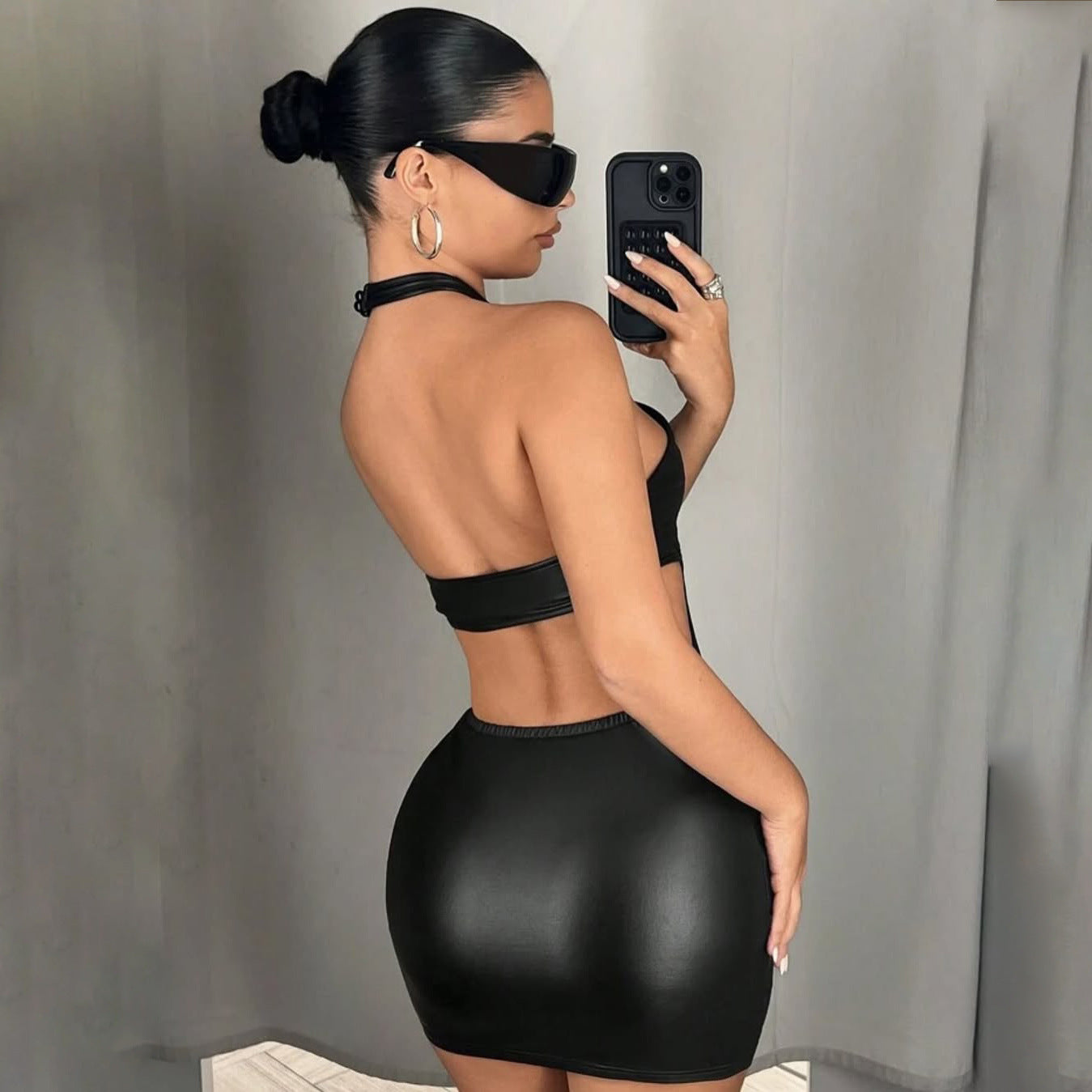 cross-hanging neck hollow sexy slim-fitting short skirt, thin hip-wrapped sleeveless Spice Girl trendy dress ins style