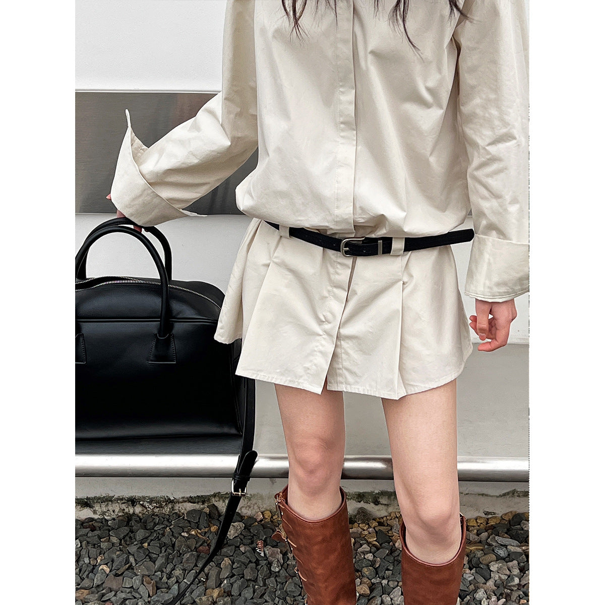 Luxi shirt dress women's spring new design sense Polo collar temperament thin shirt short skirt 9711