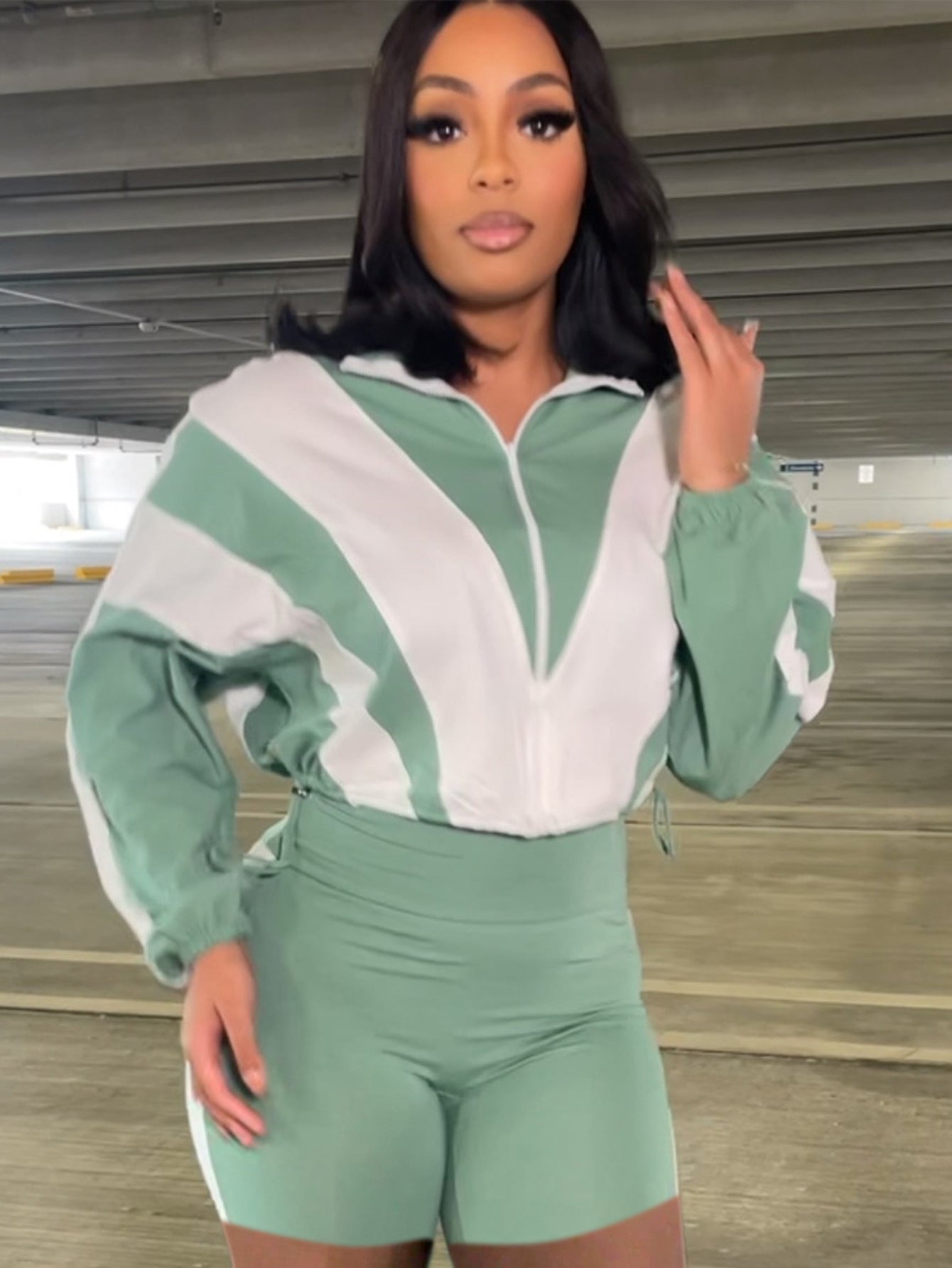 New explosion, Popular trade loose leisure street trend contrasting color zipper jacket trousers sports style suit women
