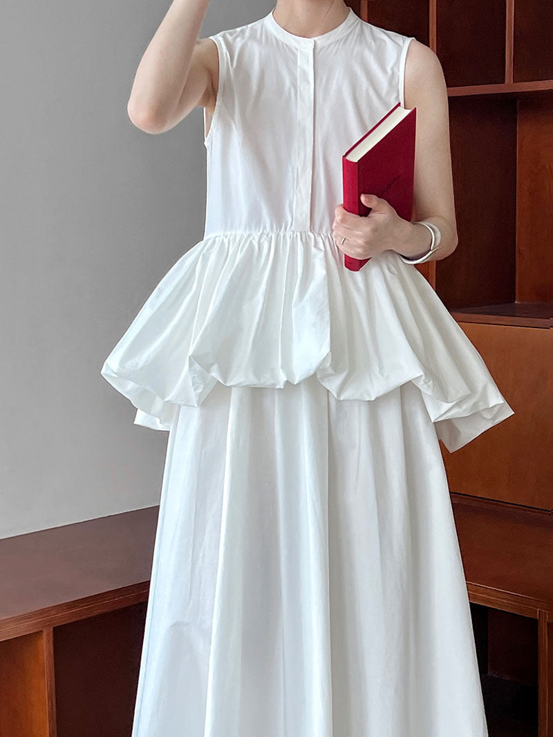 Luxi Temperament Fairy~ Fake two-piece sleeveless A-shaped vest skirt, summer new ruffle edge flower bud princess skirt 5066