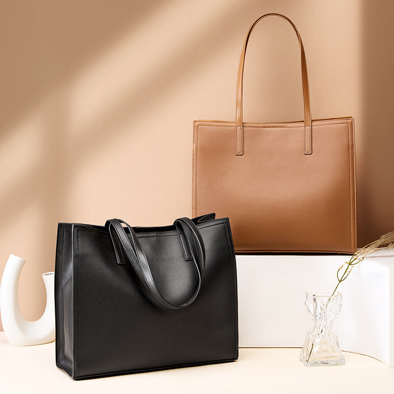 VLOVELAW 2025 New niche tote bag women's leather large-capacity briefcase computer bag black cowhide commuter bag