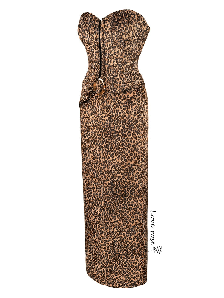 popular autumn and winter new women's clothing, original design sexy leopard print chest-wrapped tube top dress, strapless dress skirt