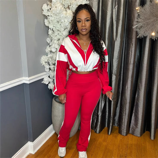 New explosion, Popular trade loose leisure street trend contrasting color zipper jacket trousers sports style suit women