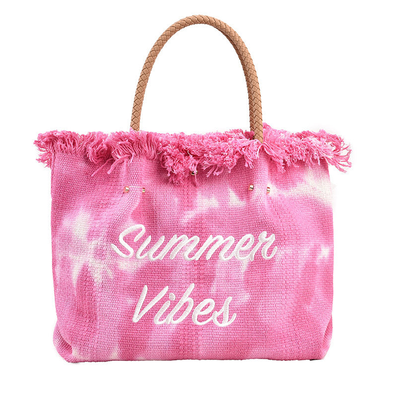 VLOVELAW Customized Cross-Border New Arrival Bag Women's Korean-Style Letter Tassel Canvas Bag Large Capacity Simple Student Shoulder Tote Bag