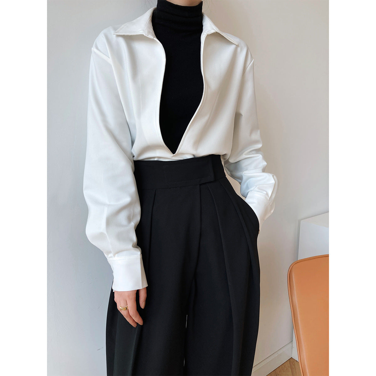Luxi spring new design sense light ripe long-sleeved V-neck shirt women's fashion overlay top 677