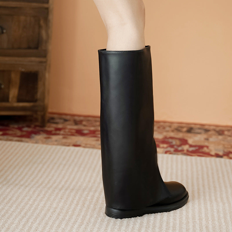 plus Size Women's Long Boots New Winter Slimming Internet Celebrity All-Match High Tube below the Knee Square Toe Flat Bottom Knight Boots