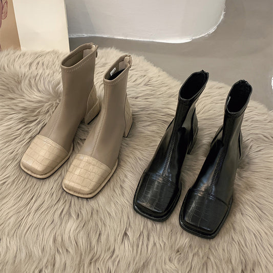 Coarse heel small bare boots British style Martin boots children spring and autumn popular new Chelsea boots single boots super fire short boots