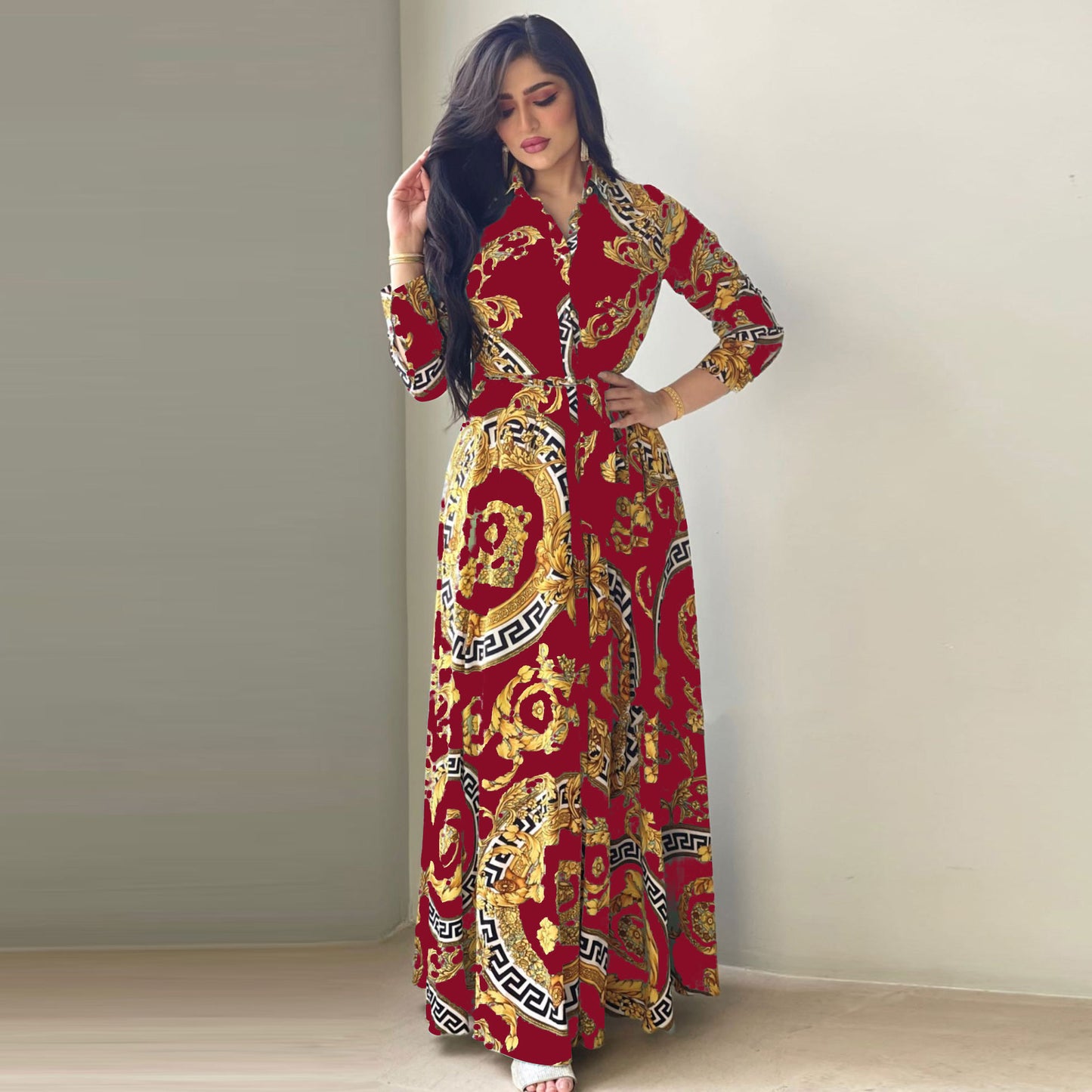XIEYINSHE Ab130 Europe and America Cross Border Middle East Independent Station Foreign Trade Hot Sale Large Swing Women's Clothing Printed Shirt Dress
