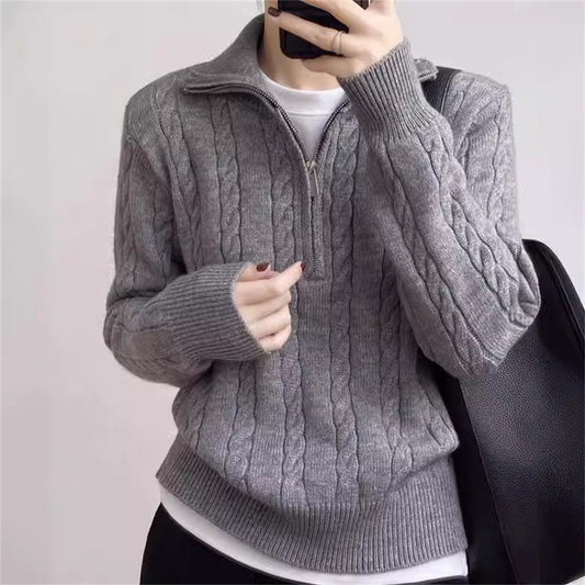VLOVELAW Korean version New autumn and winter soft waxy knitted top women's retro twist half zipper lazy versatile short sweater jacket