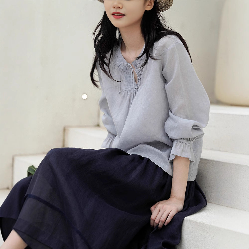 Ramie top popular new spring and autumn sunscreen long-sleeved T-shirt pullover women's 211216 skirt 220303