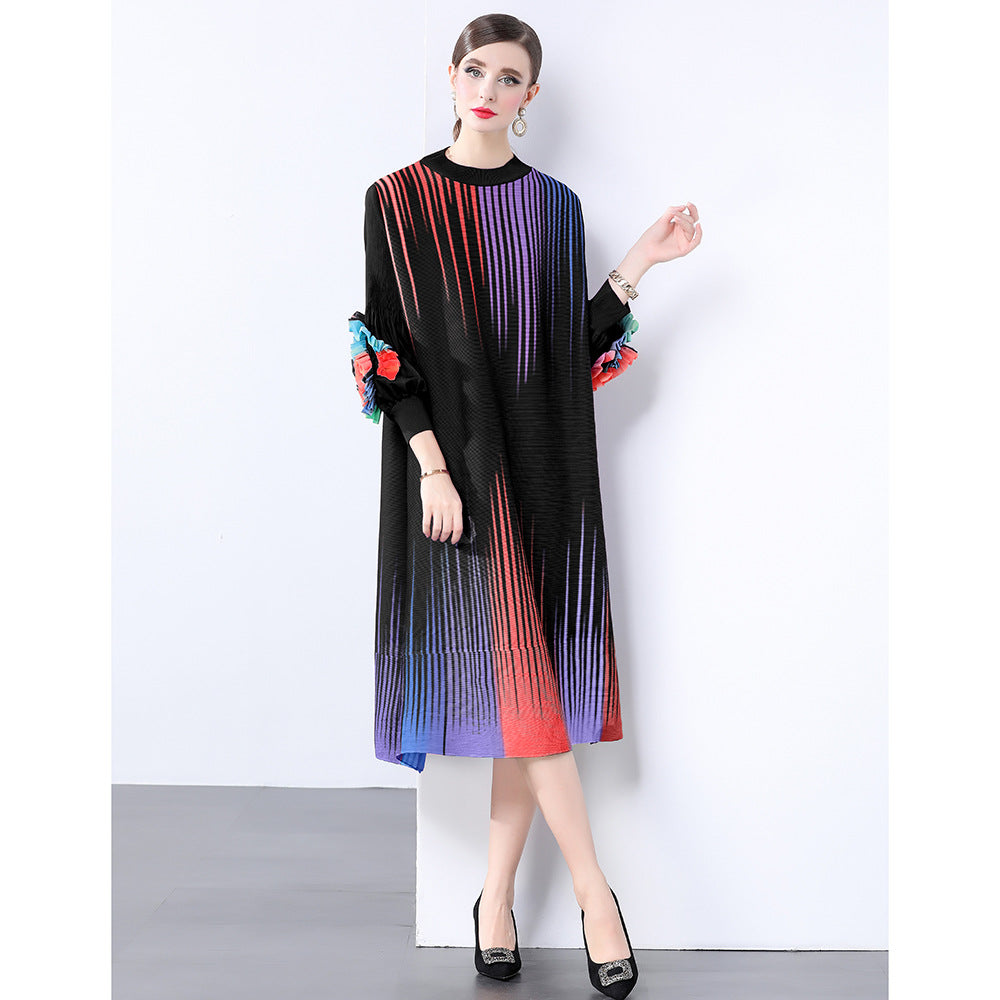 Premium pleated color elegant and comfortable three-dimensional flower dress elegant loose pleated Miyake spring skirt