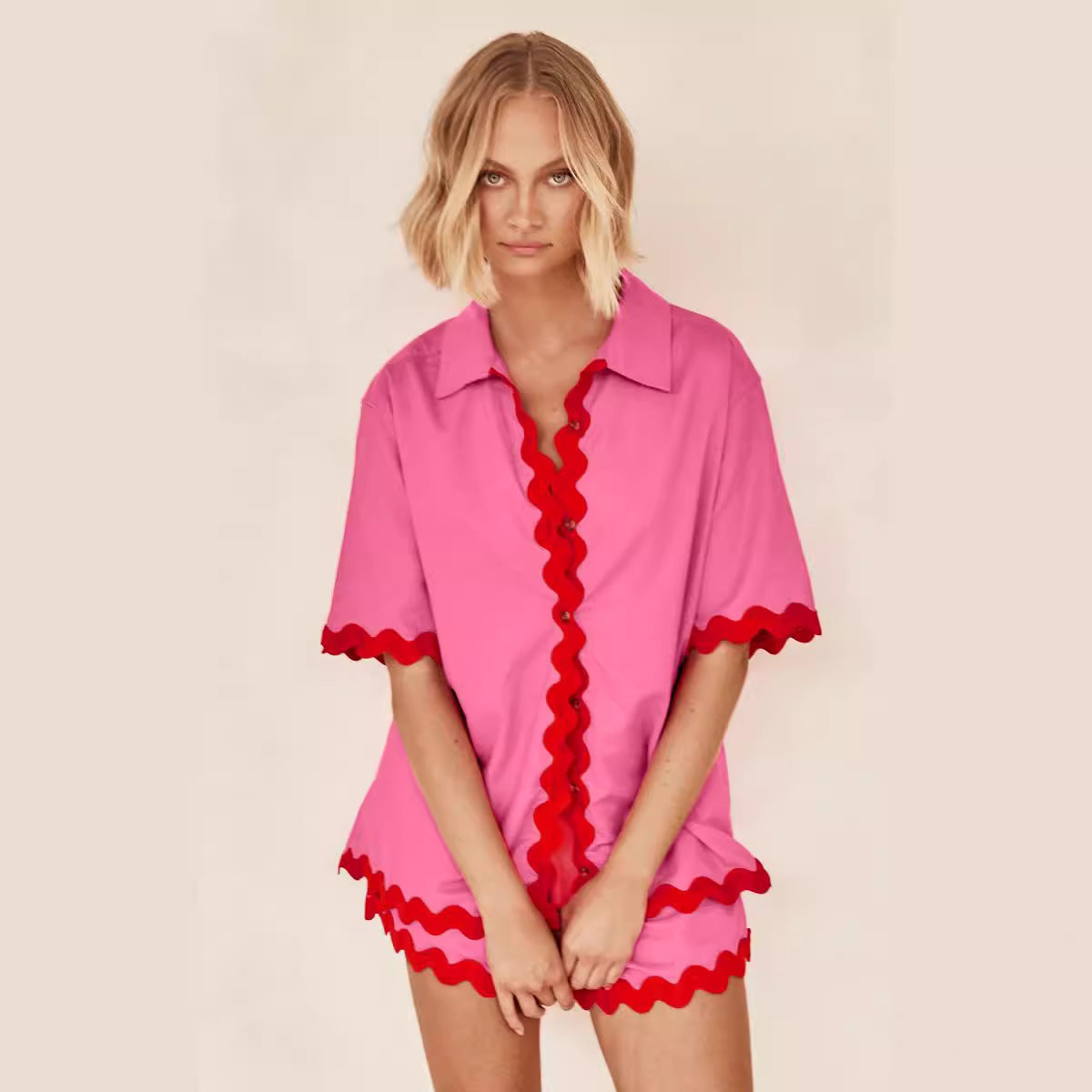 VLOVELAW Early Spring New Cross Border Foreign Trade Women's Simple Fashion Short Shirt Casual Suit-88156