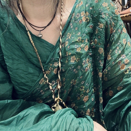 2025  24/4 SN48 flowers, literary and retro ramie printed diagonal placket lace-up shirt cardigan