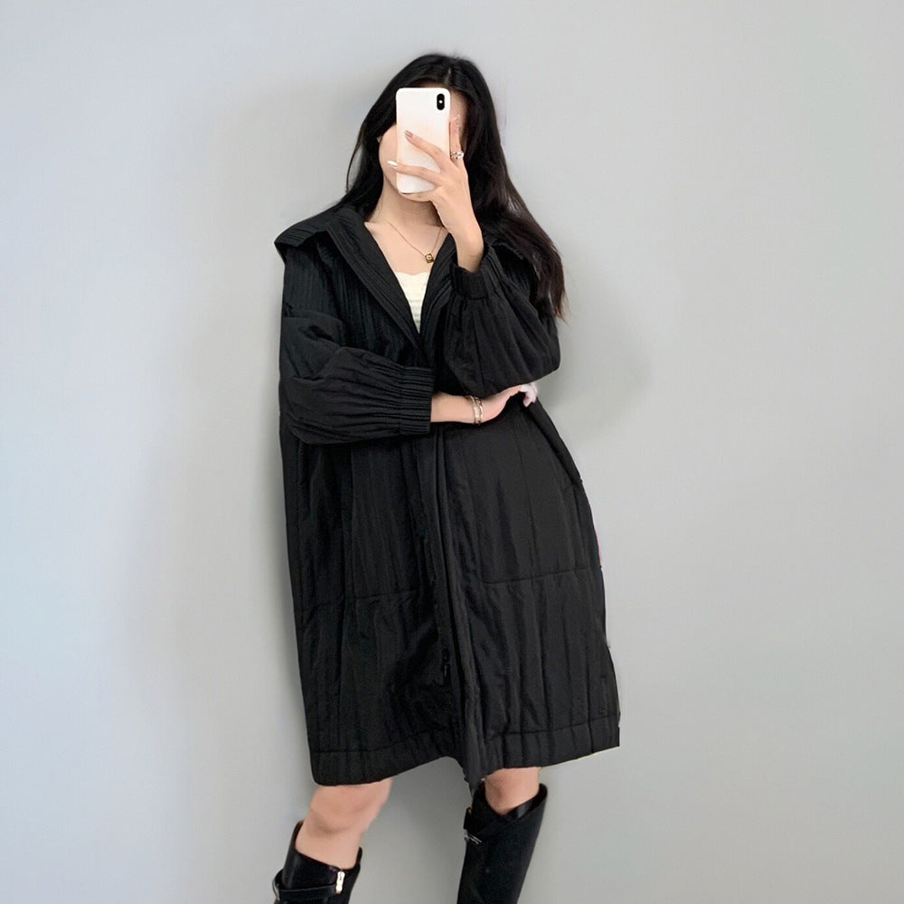 2025 Cotton jacket down jacket women's high-end women's small medium and long pleated new loose versatile pleated cotton coat