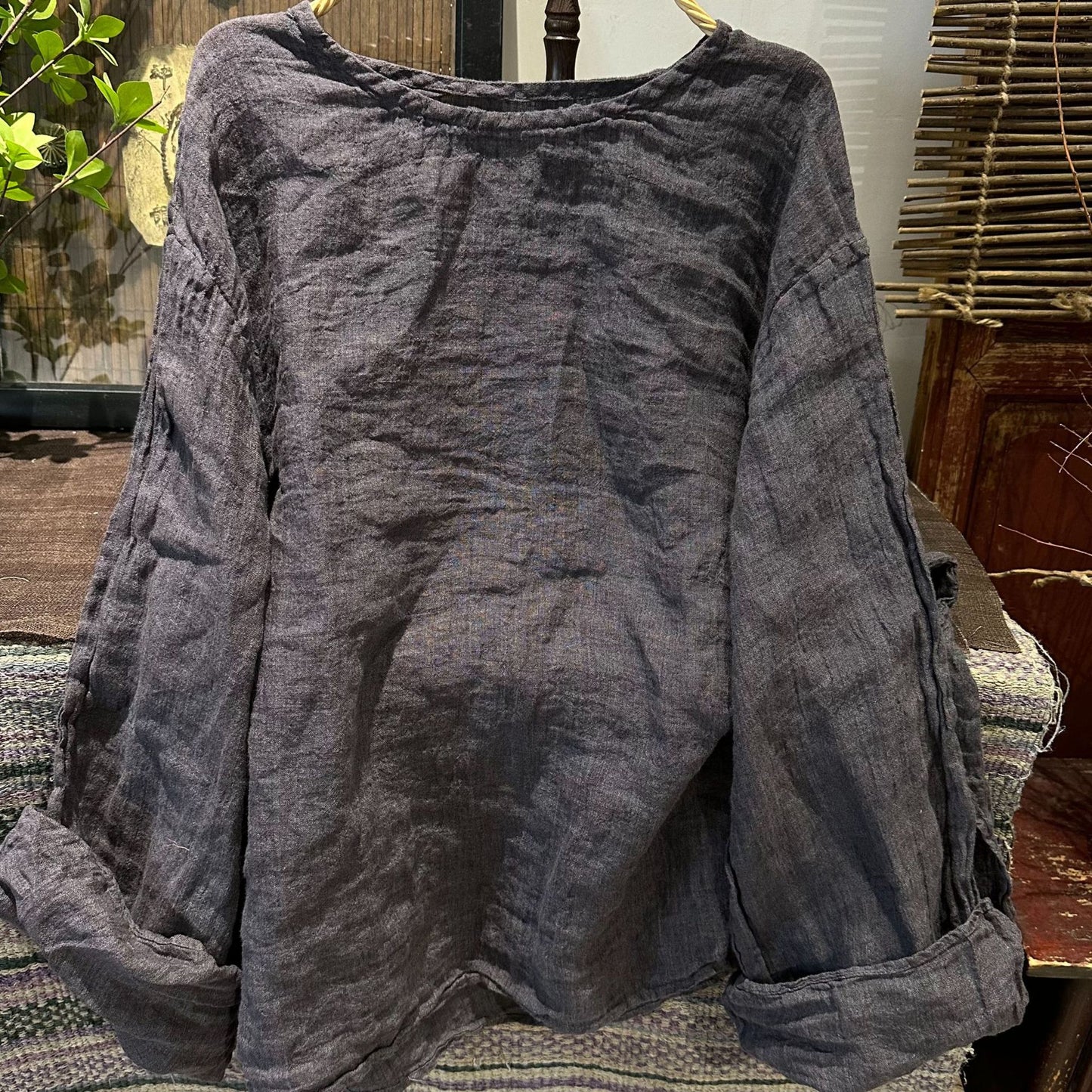 2025 22/3/Shirt, spring literary and retro textured linen loose pullover shoulder lazy shirt