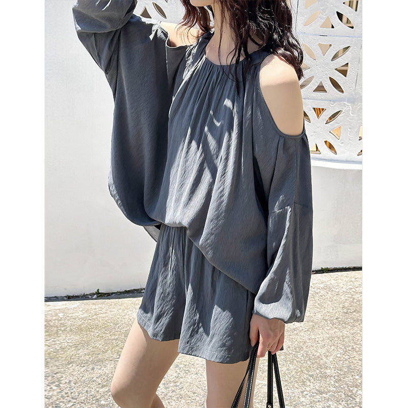 2025 Tachibana, spring new salt style dress suit, solid color shoulder long-sleeved shirt, a-word shorts 932-1