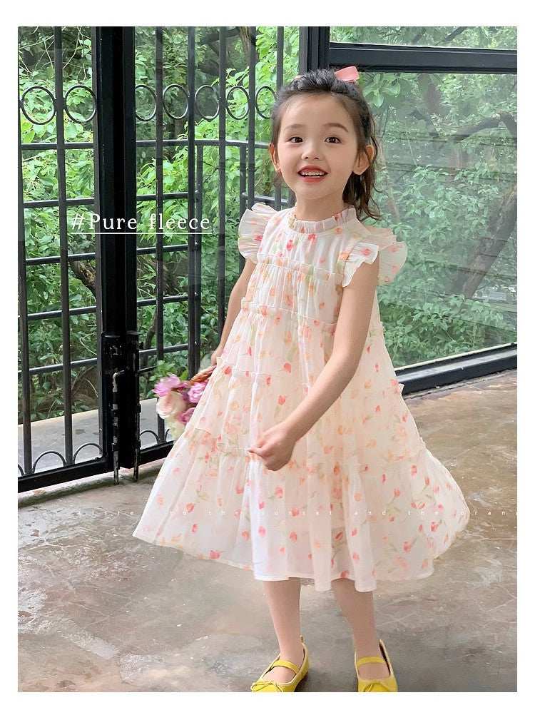 VLOVELAW Girl's Dress Summer Dress Little Girl New Floral Dress Children's Baby Fluffy Skirt Princess Dress Fairy Dress