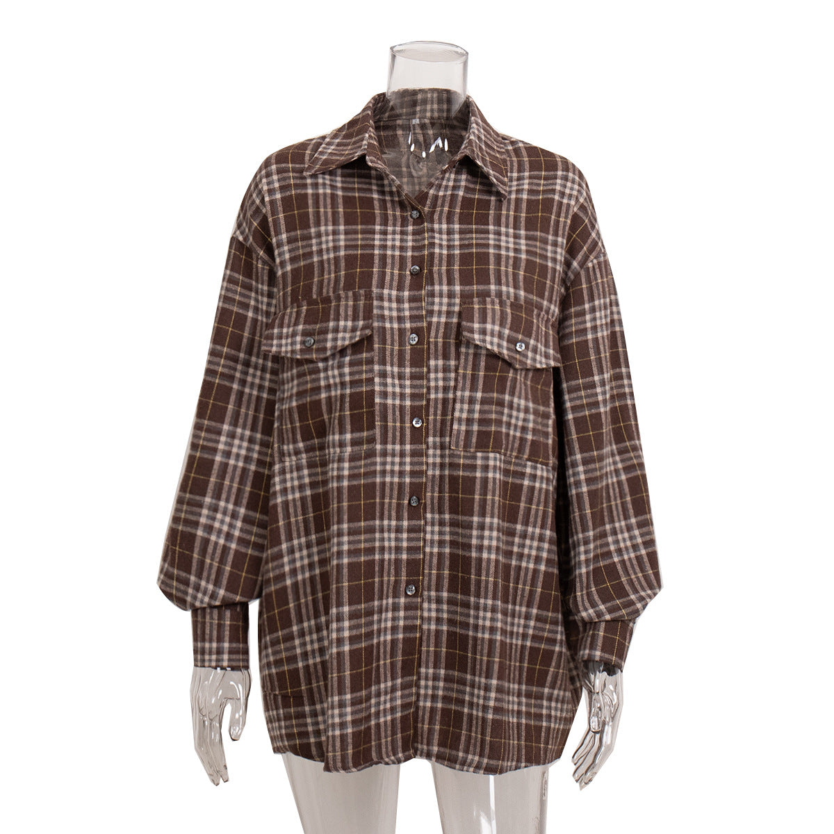 KKBOXLY Plaid shirt women's 2025 cross-border New autumn new American retro double pocket plaid striped medium and long shirt