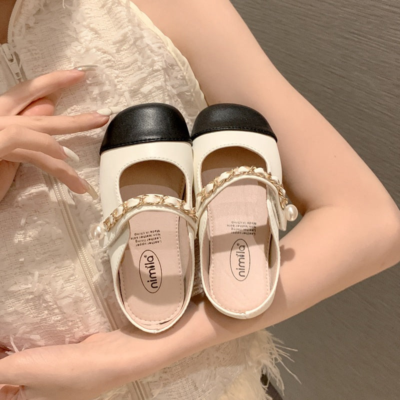 VLOVELAW Girls' Korean Style Stylish Semi-Slippers New Little Girl Closed Toe Non-Slip Princess Shoes Korean Style Outdoor Slippers