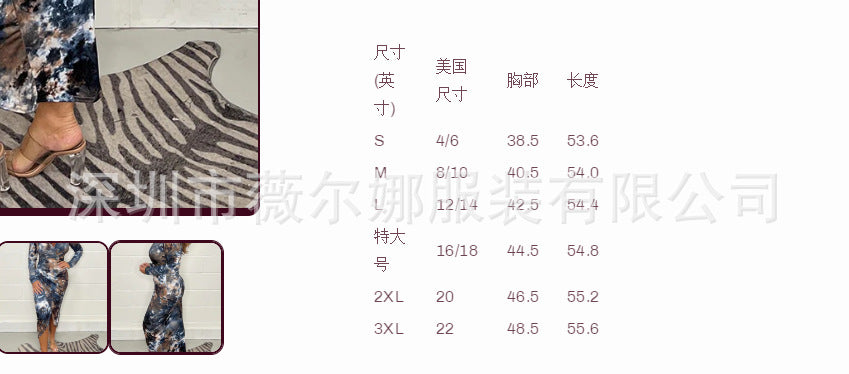 XIEYINSHE Fall European and American Cross-Border Foreign Trade New V-neck Fashion Printed Slim Fit Long Sleeve Narrow Dress