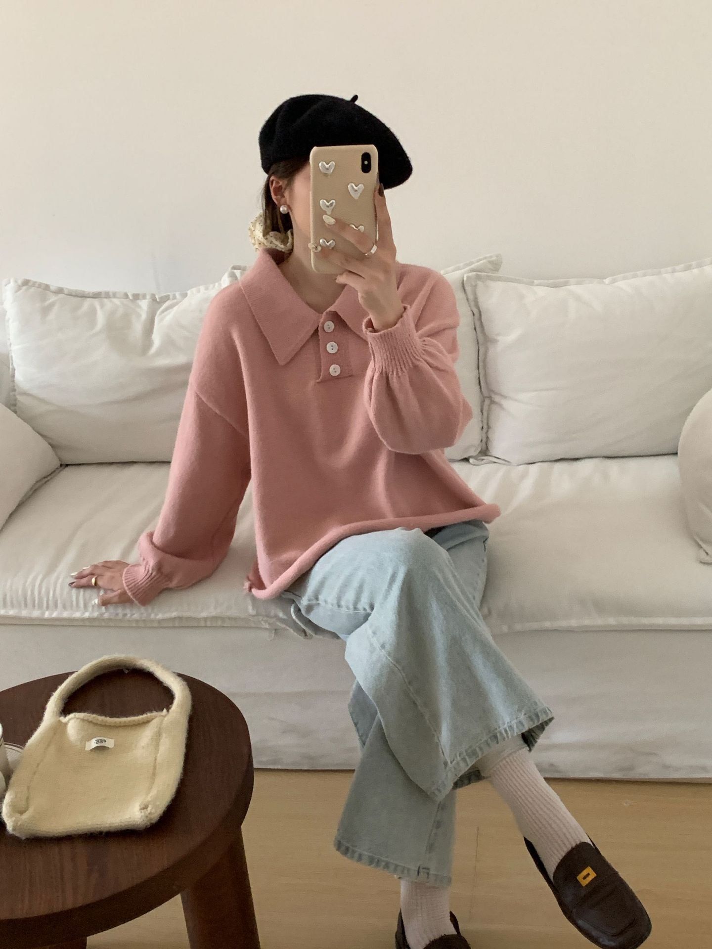 VLOVELAW Japanese short lapel sweater women's New autumn and winter new student loose pullover lazy wind knitted sweater top women