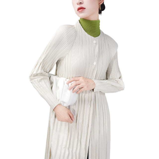 2025 black coat women's simple and versatile high-end pleated trench coat women's medium and long autumn new loose coat