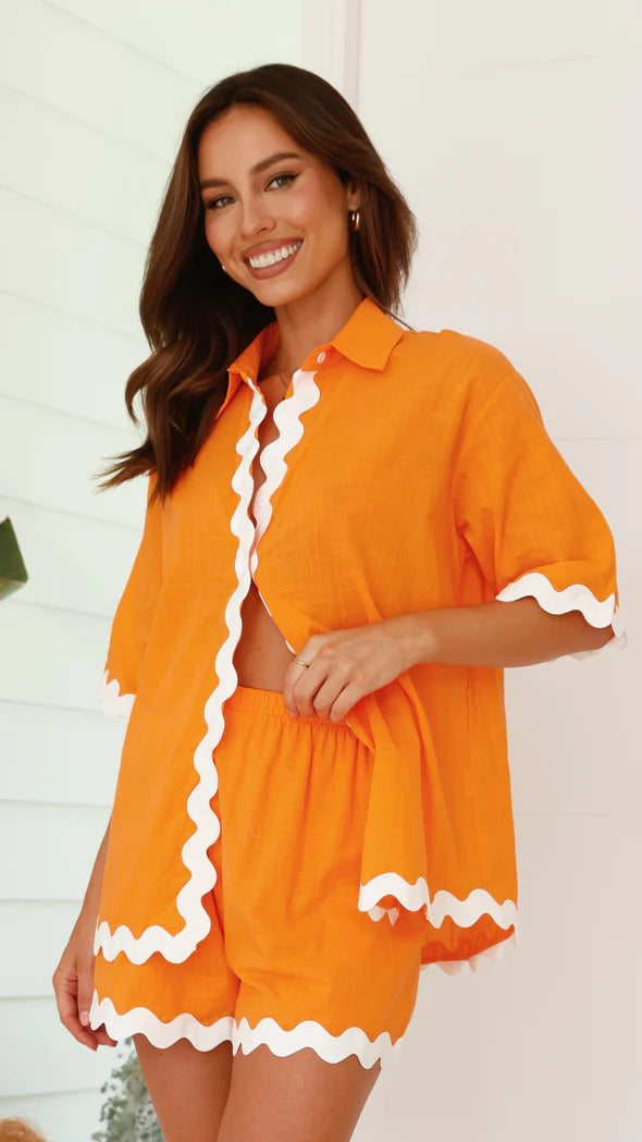 VLOVELAW Early Spring New Cross Border Foreign Trade Women's Simple Fashion Short Shirt Casual Suit-88156
