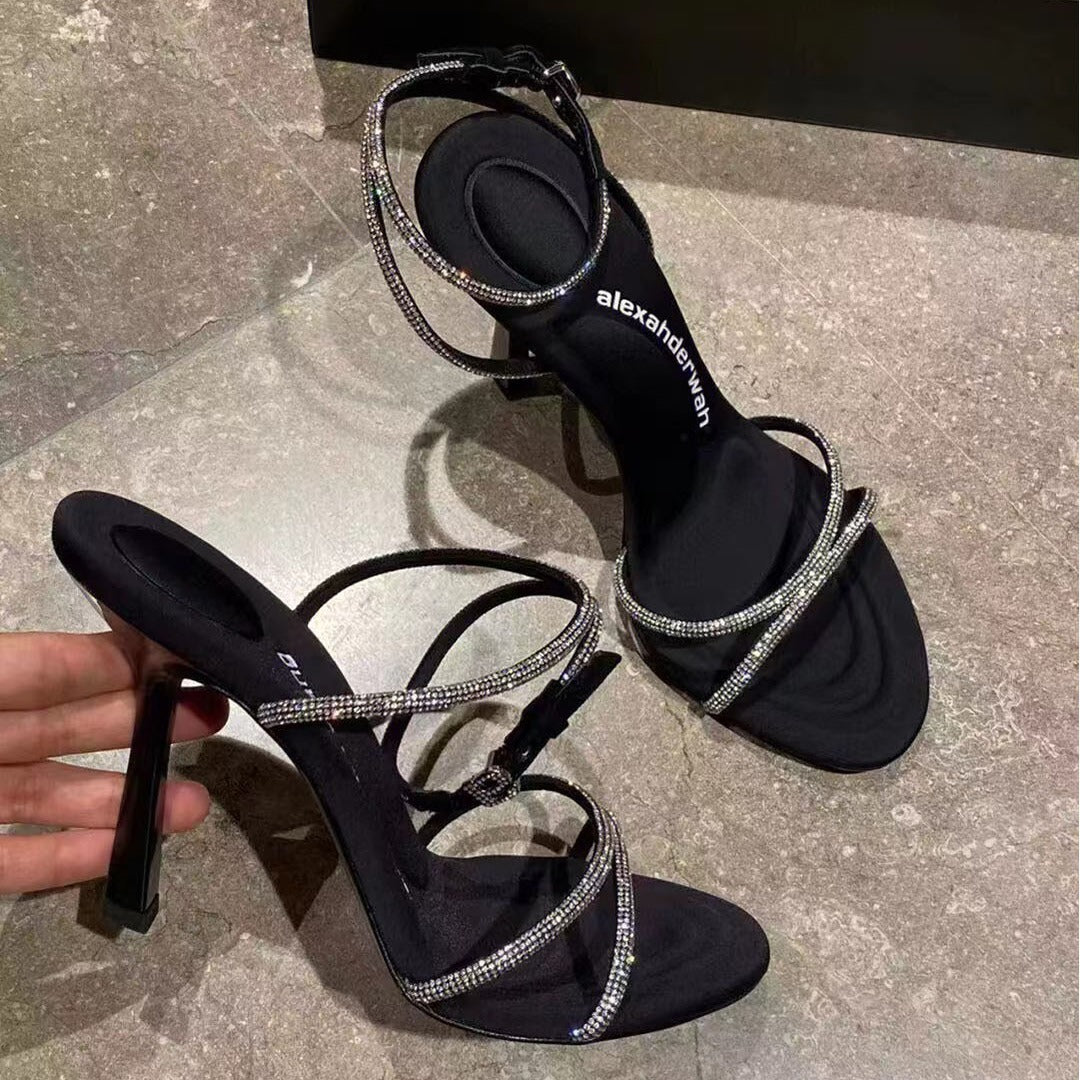 VLOVELAW Nice! Pink Fairy Style Women's Sandals New Rhinestone Cross Strap Sexy Stiletto Heel High Heels