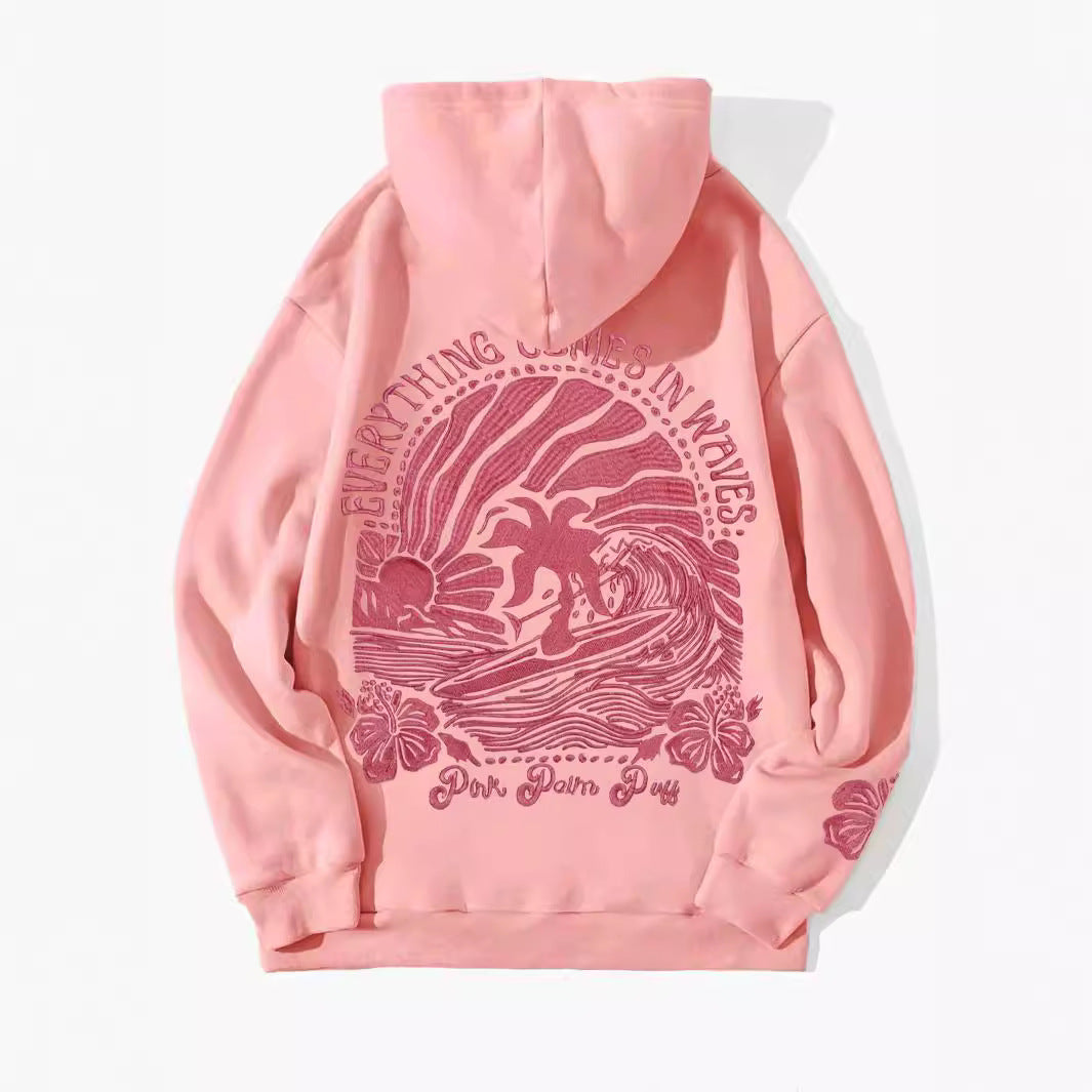 VLOVELAW popular 2025 fashion casual fleece sweater palm print kangaroo pocket drawstring print hoodie